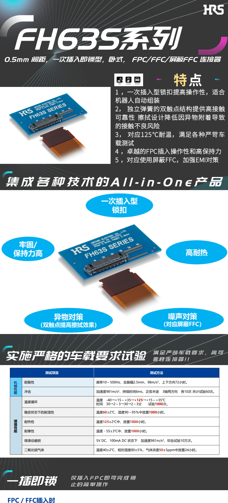 【產品推薦】一插即鎖，2觸點，支持125℃連接器-FH63S系列